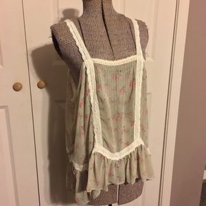 Free People Sheer Beige Floral Loose Fit Tank